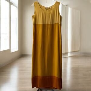 NEW Vintage CW Silk Colorblock Tri Tone Marigold Multi Sleeveless Maxi Dress 2P